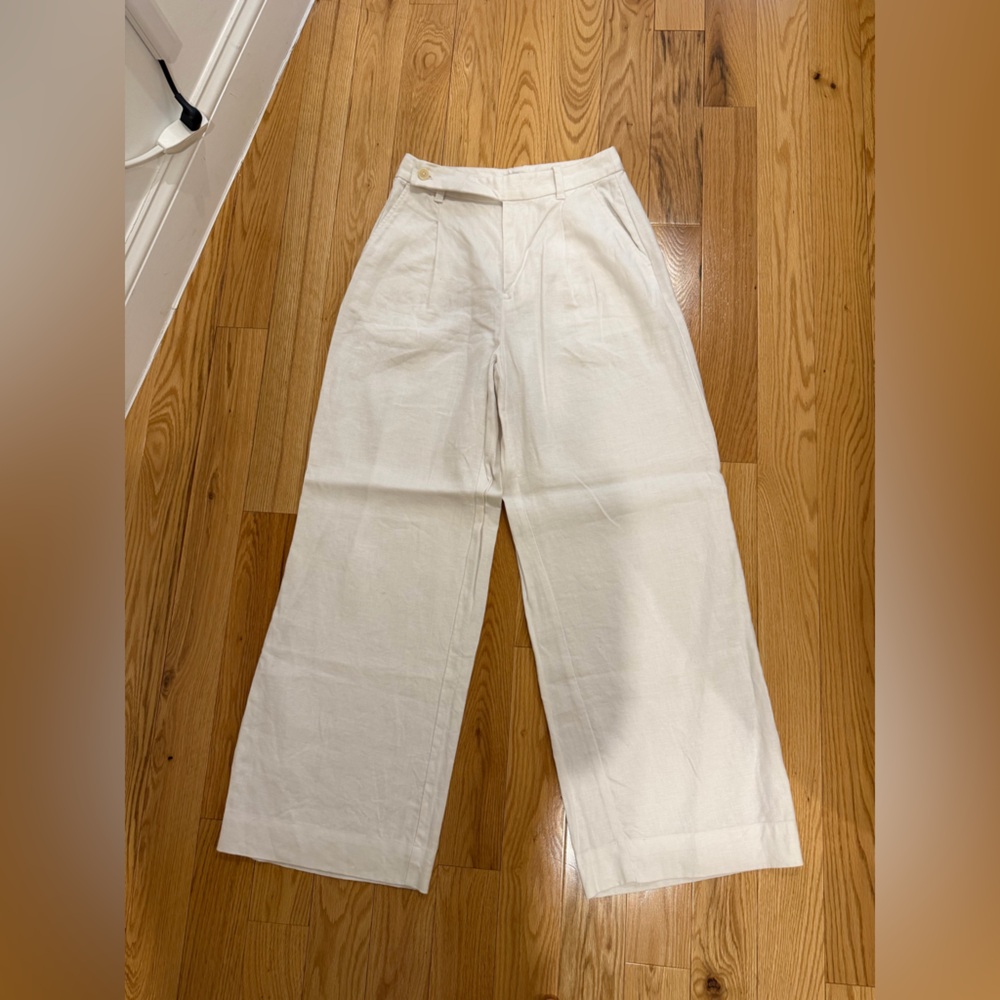 Madewell White Linen High-Rise Wide Leg Pants